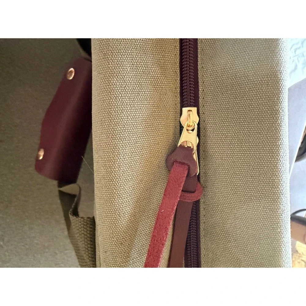 Lulu Canvas Messenger Laptop Bag Olive Green Burgundy Gold Buckle Briefcase